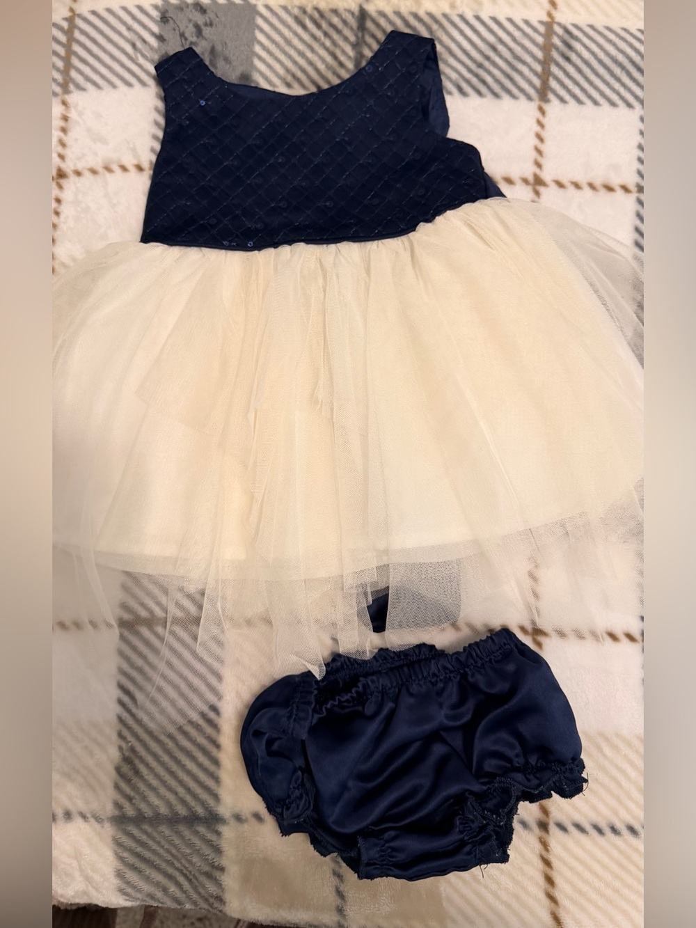 Biscotti Navy and Cream Tulle Dress with Matching Navy Bloomers